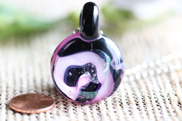 Pink and black swirl pendant #14